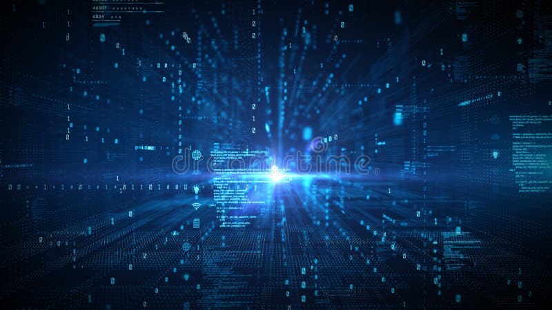 Digital background featuring binary codes, Futuristic data network and blockchain connection, and Technology digital data transfer vector illustration