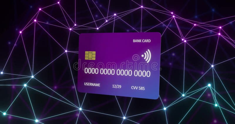 Card bancar digital cu cip și simbol de plată fără contact pe fundalul rețelei futuriste vector illustration