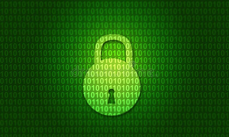 Digital binary code with closed lock stock illustration