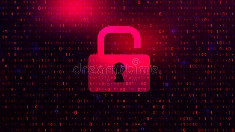 Digital Binary Code on Dark Red BG with Lock stock illustration