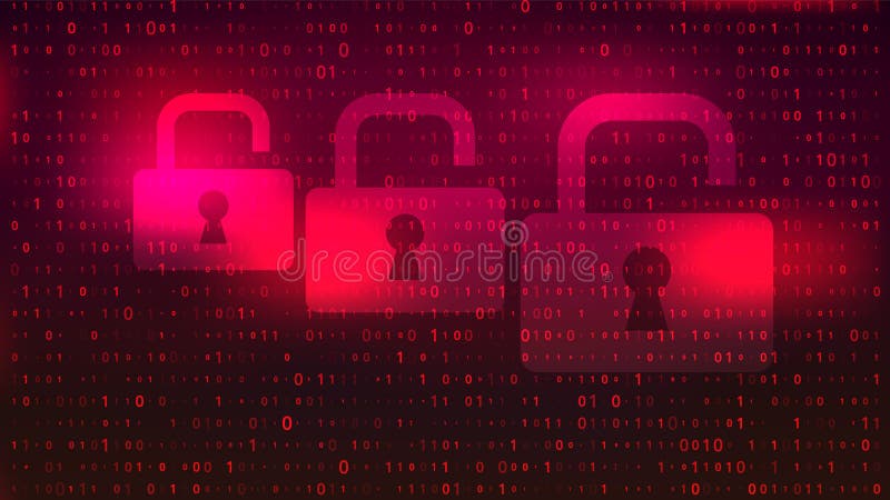Digital Binary Code on Red BG with Lock vector illustration