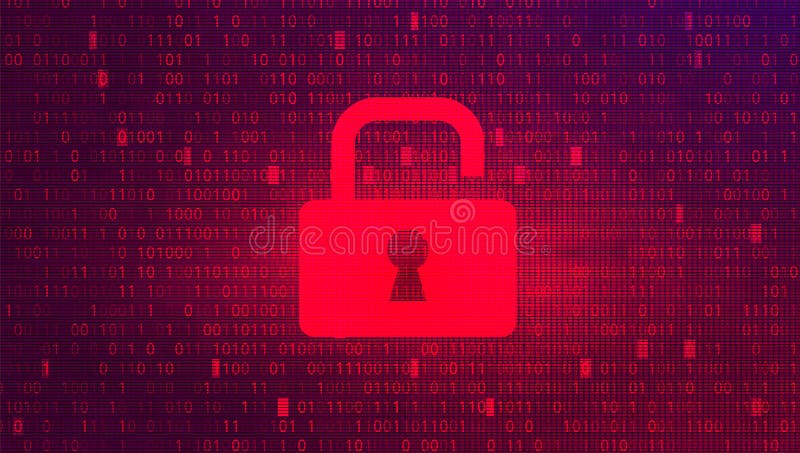 Digital Binary Code on Red BG with Lock royalty free illustration