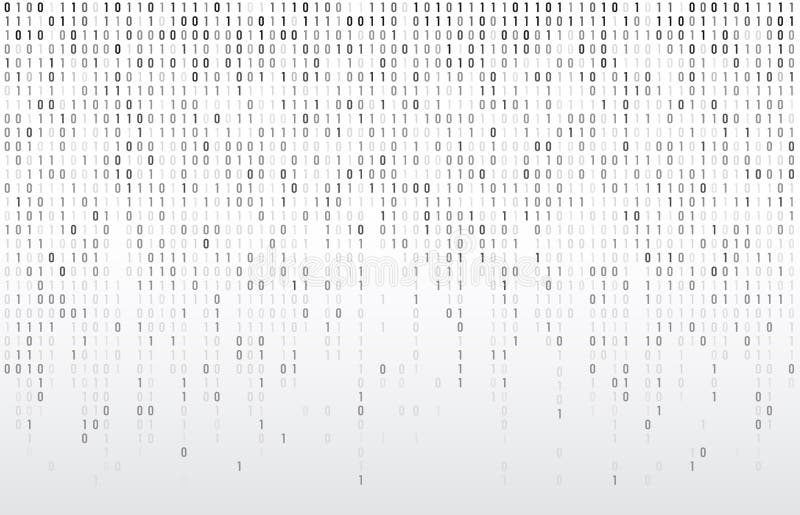 Digital-binärer Code Fallende Zahlen der Computermatrixdaten, Typografie kodierend und Codes strömen grauen Vektorhintergrund