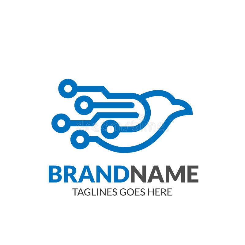 Digital bird linear tech logo vector illustration
