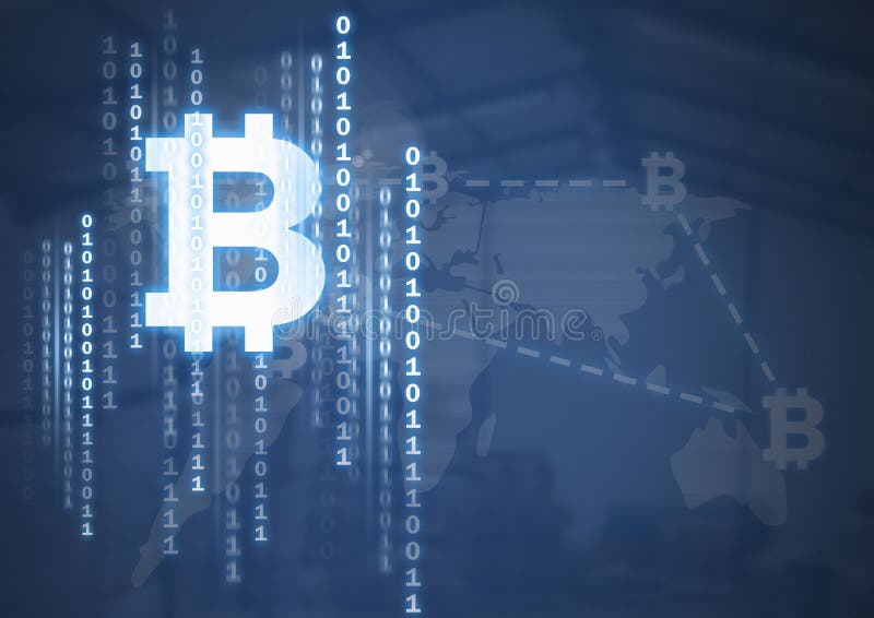 Digital bitcoin with binary code vector illustration