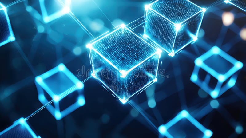 A Digital Blockchain Network Visualized As Glowing, Interconnected ...