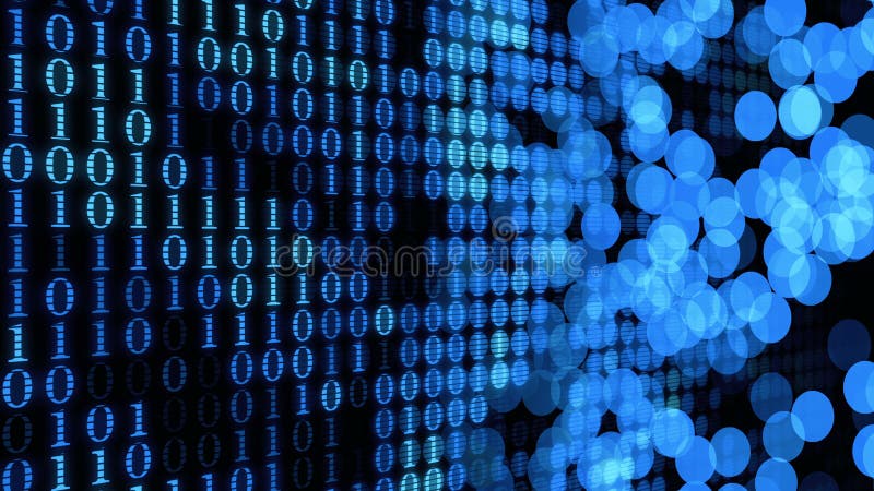 Digital blue background, numbers 0 and 1 machine code blinking abstract computer