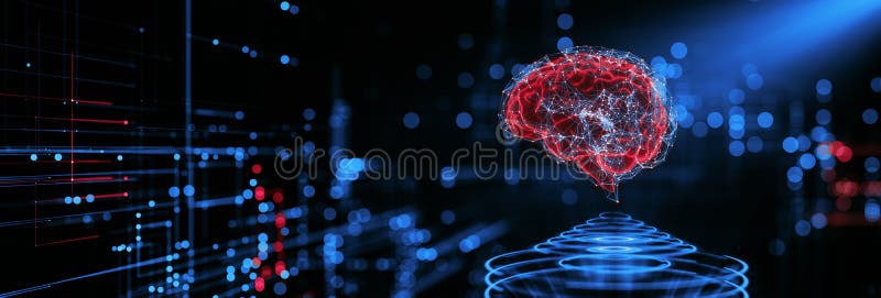 Digital Brain Hologram Hud. Artificial intelligence AI machine deep learning. Business Technology Internet Network