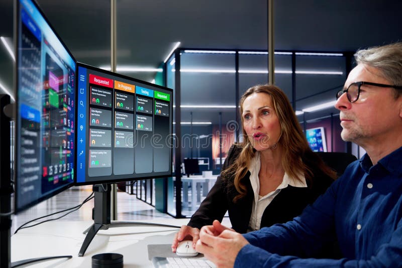Digital calendar schedule software in office stock image image of
