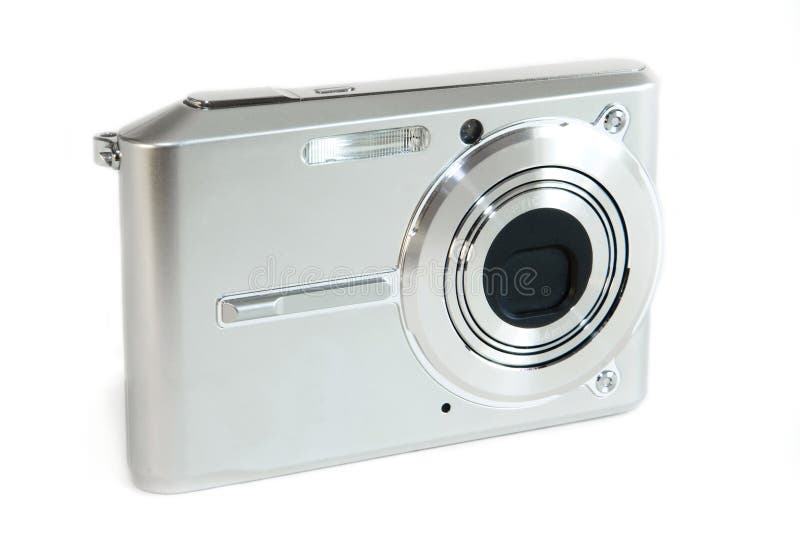 Close up of digital camera isolated on a white background