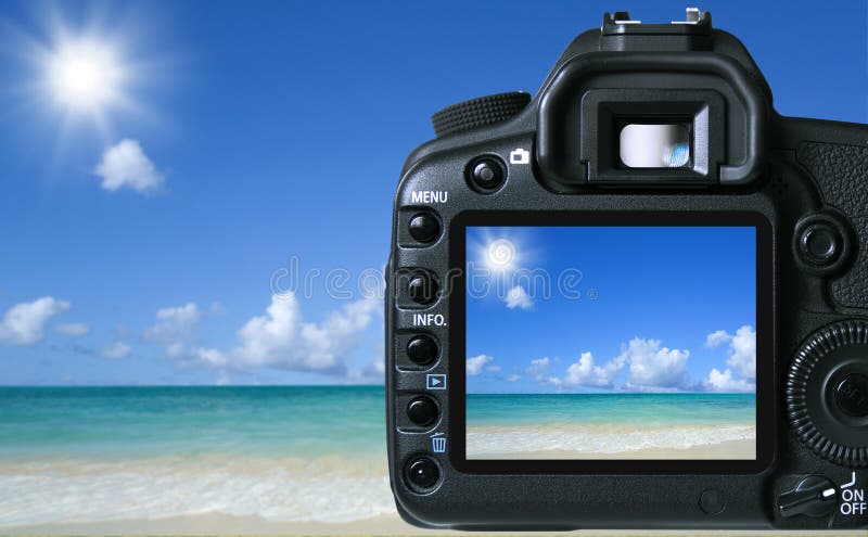 Digital camera capturing beautiful landscape. Capturing sunlight stock images, royalty-free photos and pictures