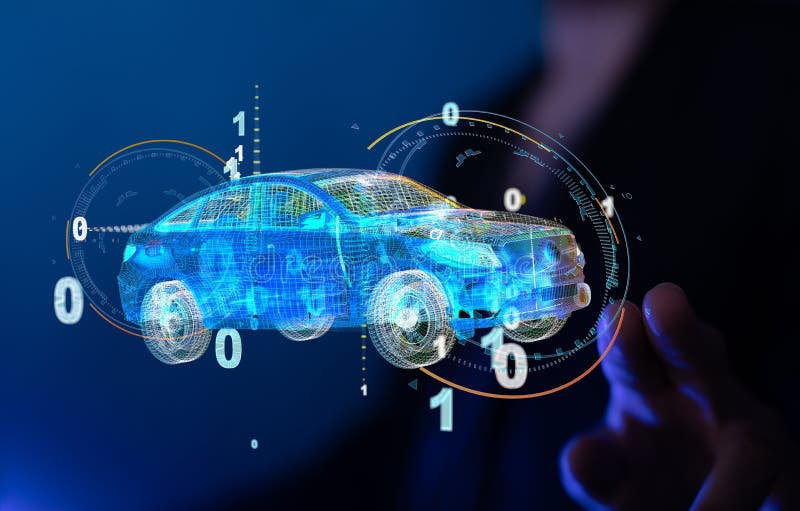 A Digital Car Technology Smart in Virtuel Room Stock Illustration