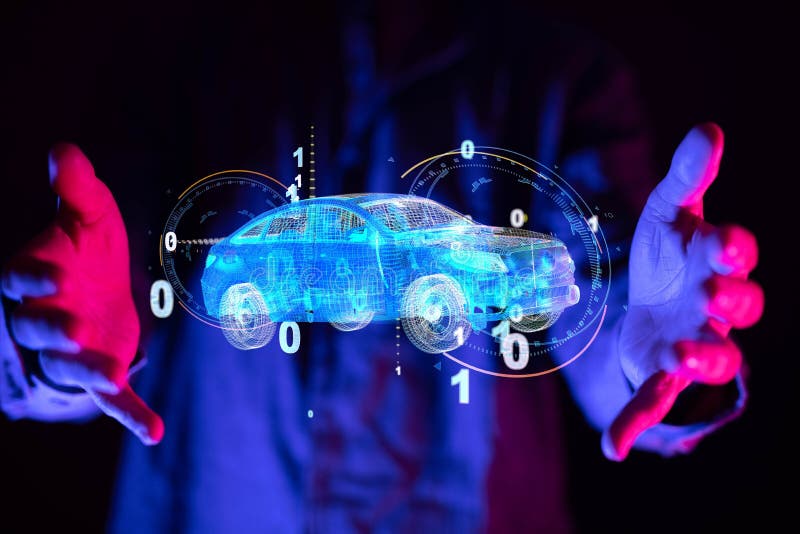 A Digital Car Technology Smart in Virtuel Room Stock Image Image of