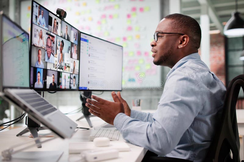 Digital CEO Leads Online Video Interview stock images