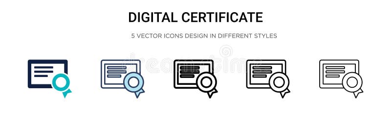 Digital certifikatsikon med fylld tunn linje och linjestil. vektorillustration med två färgade och svarta digitala färger vektor illustrationer