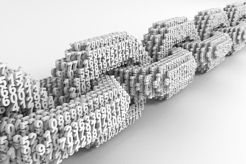 Digital Chain Of Interconnected 3D Numbers. Concept Of Blockchain. 3D Illustration.