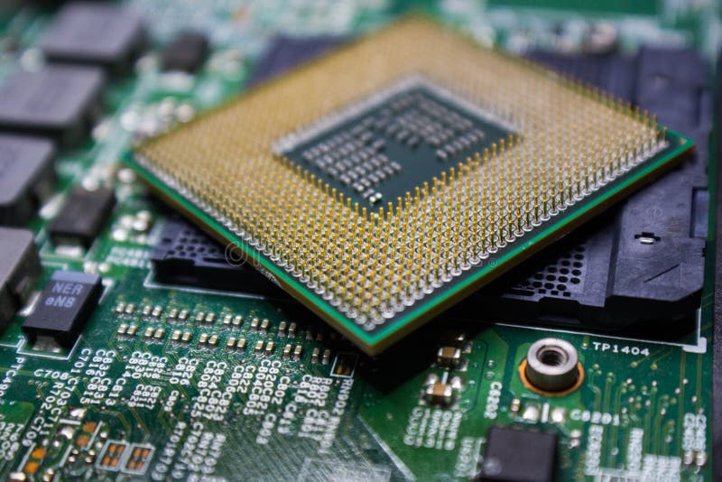 Digital chip-set motherboard with processor chip stock photos