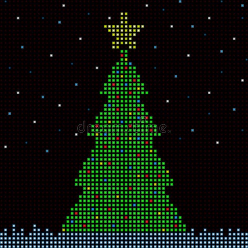 LED lights form a stylized digital Christmas tree