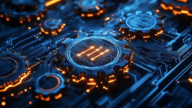 AI Machine Learning Gears in Digital Network royalty free illustration