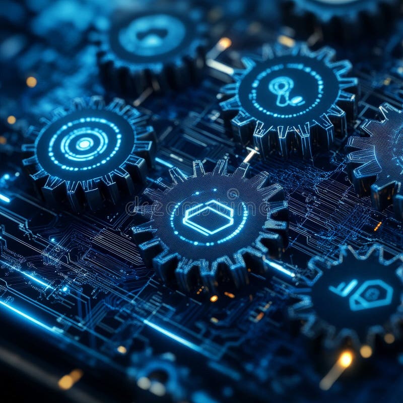 AI Machine Learning Gears in Digital Network vector illustration