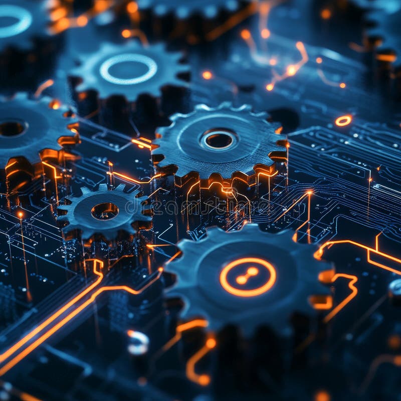 AI Machine Learning Gears in Digital Network stock illustration