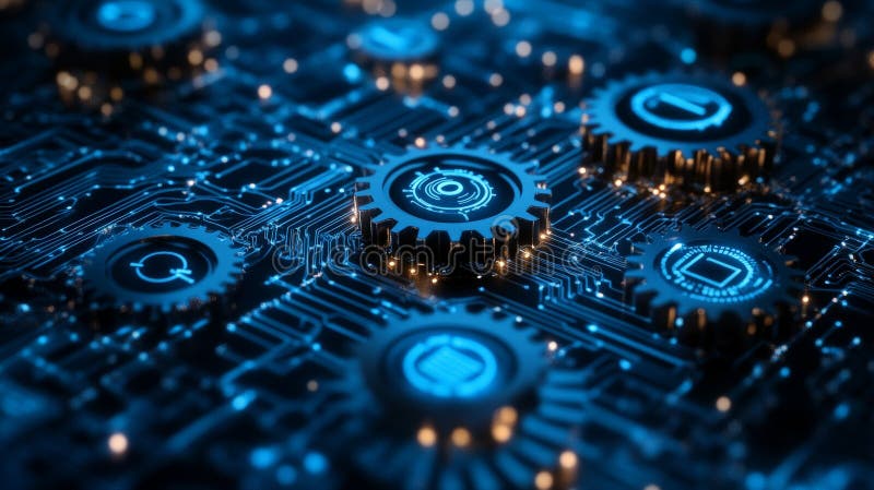 AI Machine Learning Gears in Digital Network royalty free illustration