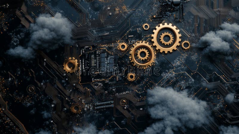 AI Machine Learning Gears in Digital Network vector illustration
