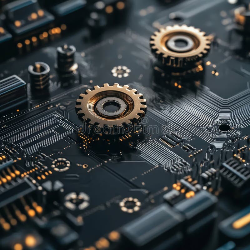 AI Machine Learning Gears in Digital Network stock illustration