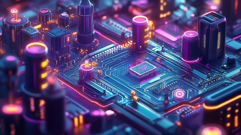 Digital Circuit Board with Futuristic Twist - Conveying Advanced Technology with Intricate Patterns and Metallic Details vector illustration