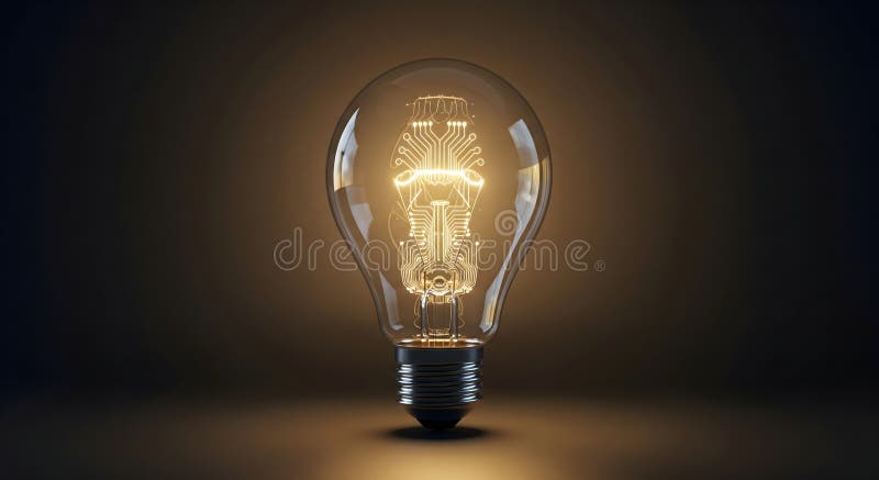 Digital Circuit Brain Inside Glowing Lightbulb representing Intelligent Solution and Innovation for Business Professionals. stock illustration