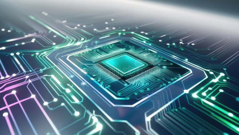 Digital circuit grid with glowing paths, showcasing abstract futuristic theme and ultra modern aesthetic. vibrant colors and vector illustration