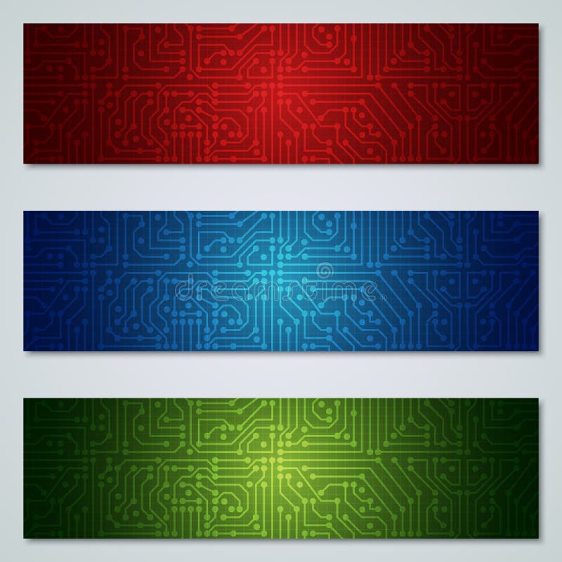 Digital circuit style banners vector set stock illustration