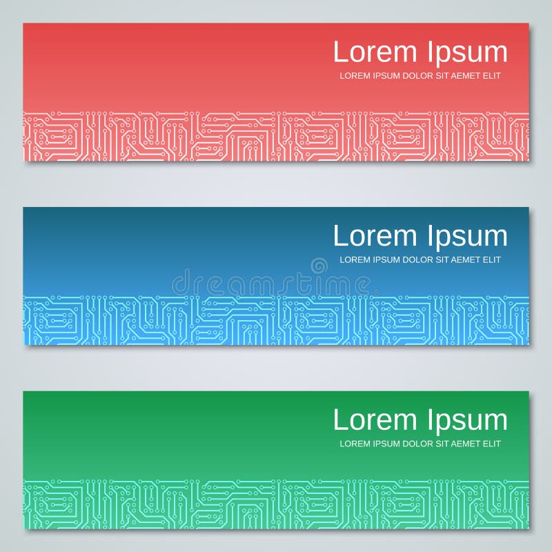 Digital circuit style banners vector templates collection stock illustration