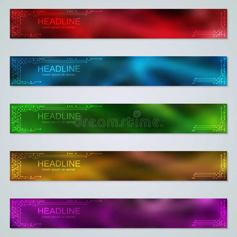 Digital circuit style banners vector templates stock illustration