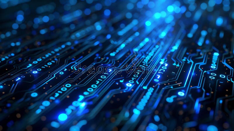 Digital Circuitry: A Glowing Network of Binary Code vector illustration