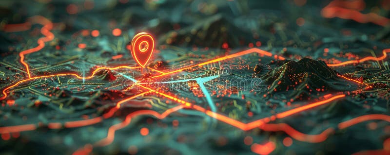 Digital city map with glowing location marker, futuristic technology. Navigation and mapping concept royalty free illustration