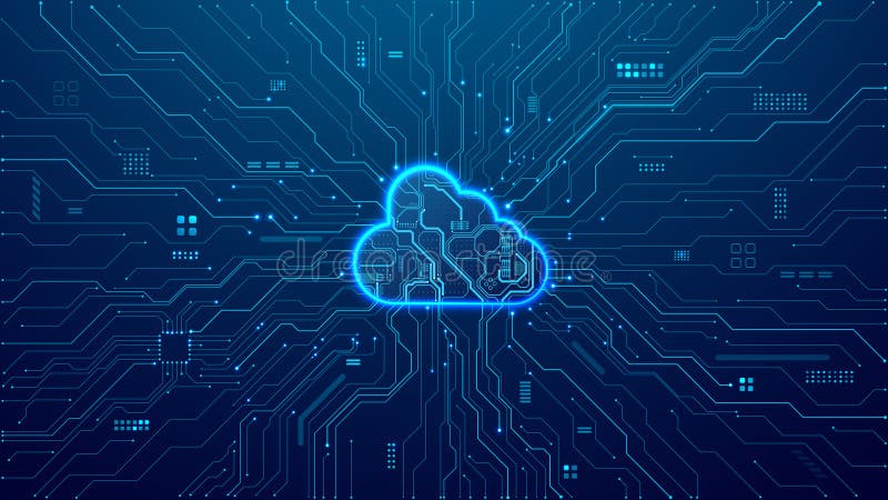 Digital Cloud with circuit board components. AI data server concept vector illustration