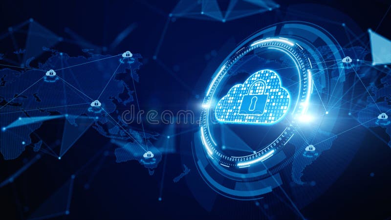 Digital Cloud Computing, Cyber Security, Digital Data Network Protection, Future Technology Digital Data Network Connection stock illustration