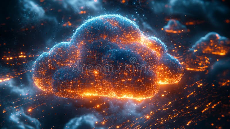 Digital Cloud with Data Glow Generative AI royalty free illustration