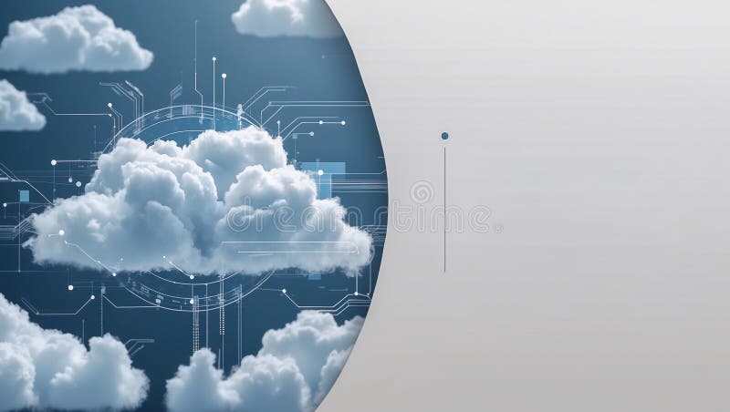 Digital Cloud Network Illustration with Floating Tech Graphics vector illustration