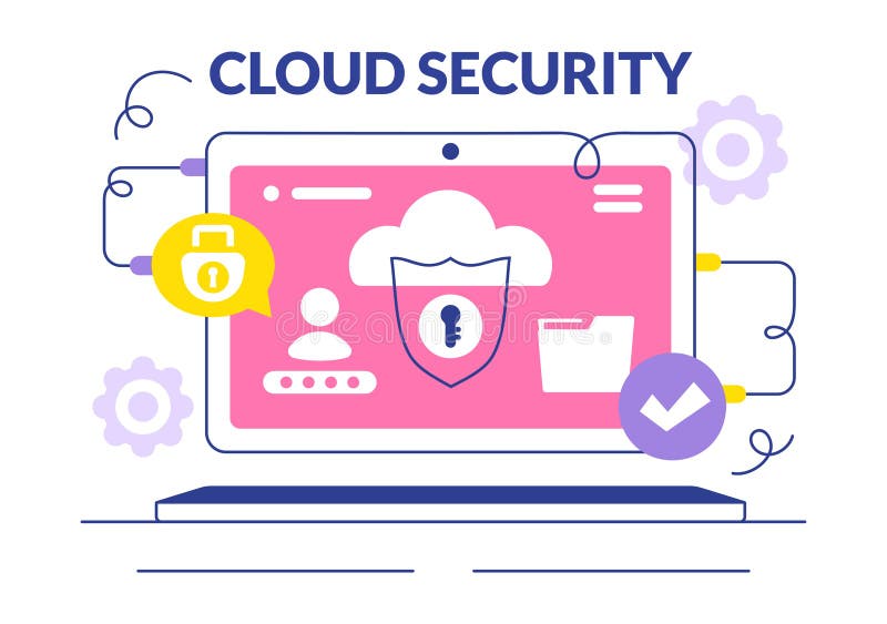 Digital Cloud Security Vector Illustration Featuring Safety and Data Protection for Networks, Internet, Hosting, and Backup royalty free illustration