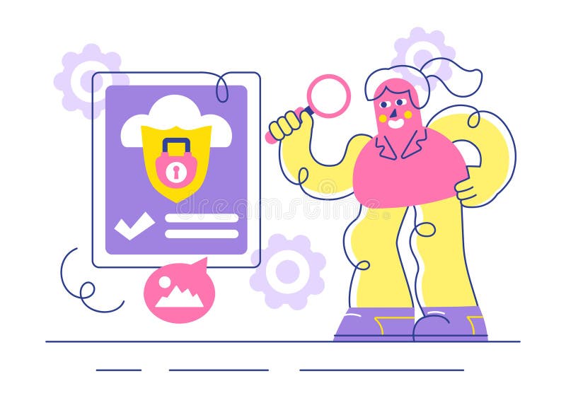 Digital Cloud Security Vector Illustration Featuring Safety and Data Protection for Networks, Internet, Hosting, and Backup royalty free illustration