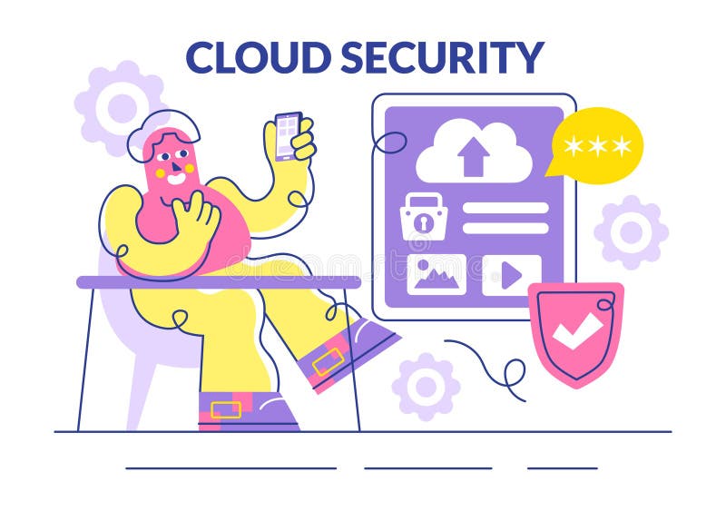 Digital Cloud Security Vector Illustration Featuring Safety and Data Protection for Networks, Internet, Hosting, and Backup royalty free illustration