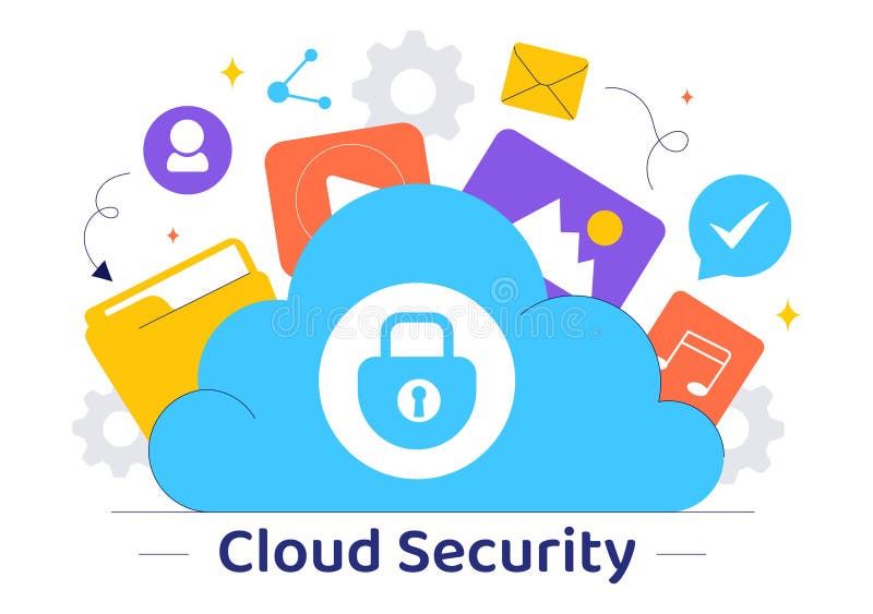 Digital Cloud Security Vector Illustration of Safety and Data Protection for Network, Internet, Hosting, and Backup Servers vector illustration