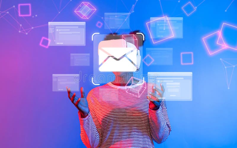 Digital Communication Concept with Abstract Mail Symbol and Futuristic User on Colorful Background Illustrating Online stock images