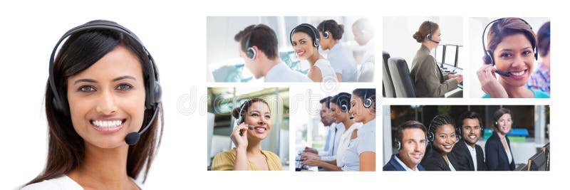 Collage of Customer Service help team in call center stock image