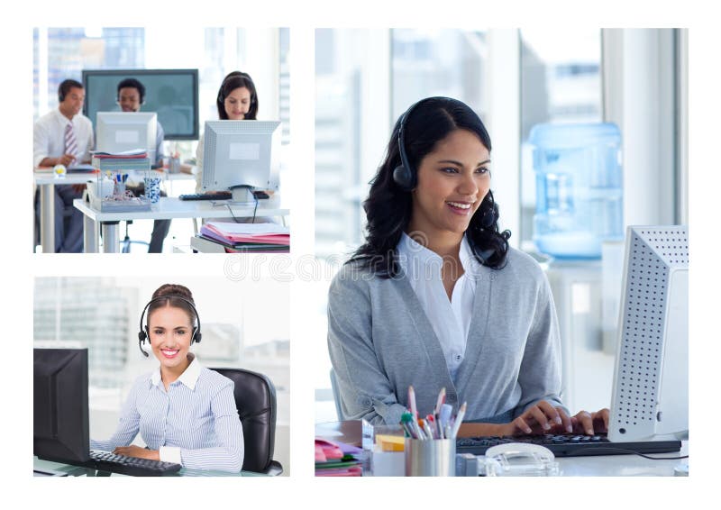 Collage of Customer Service help team in call center stock photography