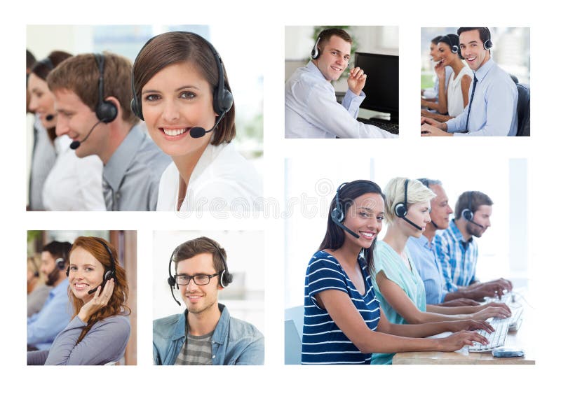 Collage of Customer Service help team in call center stock photography