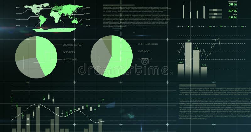 Digital composite of financial charts 4k royalty free illustration