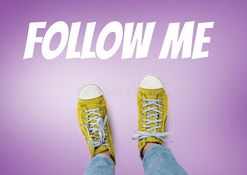Follow Me Text and Yellow Shoes on Feet with Purple Background Stock  Illustration - Illustration of shadow, person: 97934865
